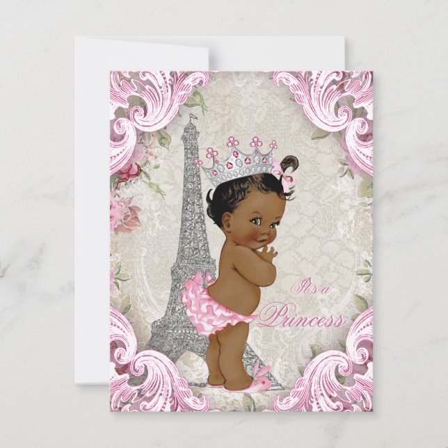 Convites Chuva de Bebê Princesa Étnica Vintage Paris (Frente)
