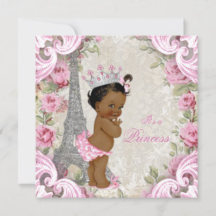 Convites Chuva de Bebê Princesa Étnica Vintage Paris