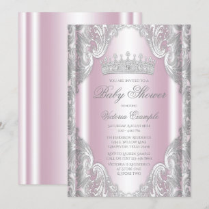 Convites Chuva de Bebê Princesa Fantasia Cinza Prata Rosa