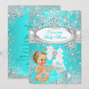 Convites Chuva de Bebê Princesa Flocos de Neve Aqua Loura