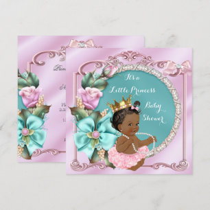 Convites Chuva de Bebê Princesa Floral Turquesa Rosa Étnico