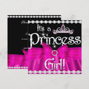 Convites Chuva de Bebê Princesa Laço Rosa Quente Tiara Prat