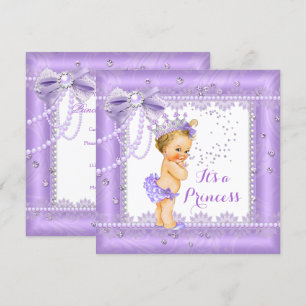 Convites Chuva de Bebê Princesa Laço Roxo Renda Joia Loira