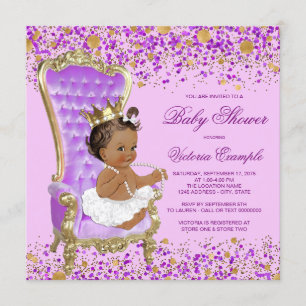 Convites Chuva de Bebê Princesa Lilás Dourada