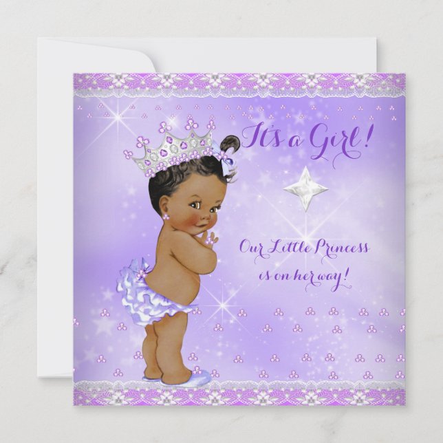 Convites Chuva de Bebê Princesa Lilás Roxo Lavanda Étnica (Frente)