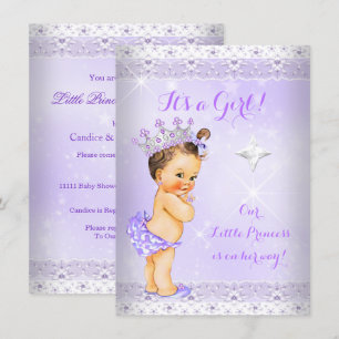 Convites Chuva de Bebê Princesa Lilás Tiara de Renda Morena