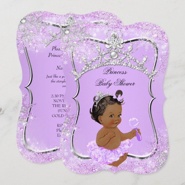 Convites Chuva de Bebê Princesa Maravilha Lilás Étnico (Frente/Verso)