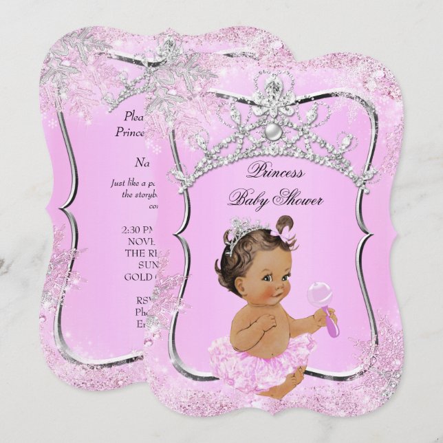 Convites Chuva de Bebê Princesa Maravilha Rosa Morena (Frente/Verso)
