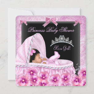 Convites Chuva de Bebê Princesa Menina Afro-Americana