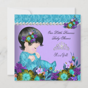 Convites Chuva de Bebê Princesa Menina Azul Teal Roxo 2