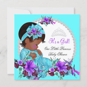 Convites Chuva de Bebê Princesa Menina Azul Teal Roxo D1