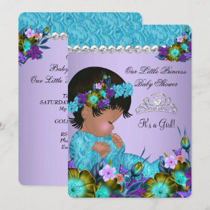 Convites Chuva de Bebê Princesa Menina Azul Turquesa Roxo 2