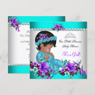 Convites Chuva de Bebê Princesa Menina Azul Turquesa Roxo 3