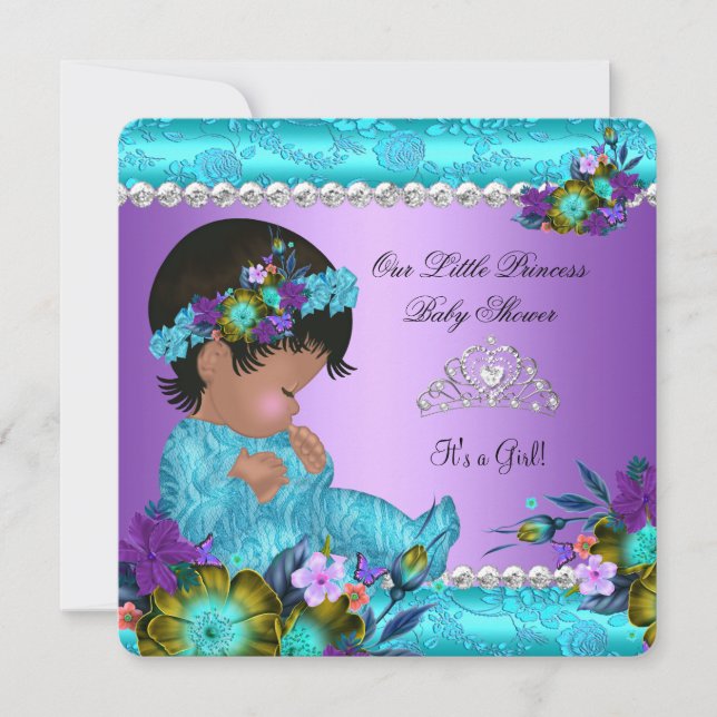 Convites Chuva de Bebê Princesa Menina Azul Turquesa Roxo D (Frente)