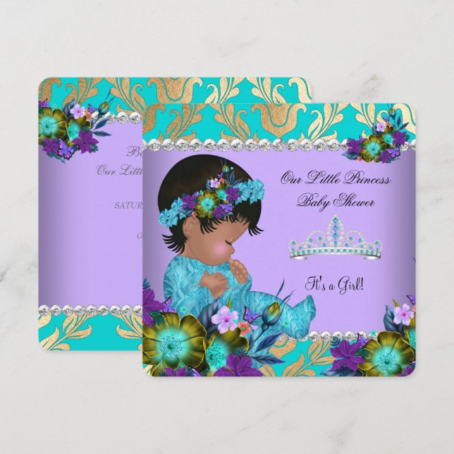 Convites Chuva de Bebê Princesa Menina Azul Turquesa Roxo D (Frente/Verso)