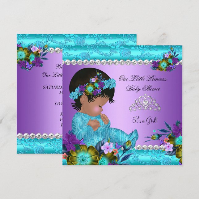 Convites Chuva de Bebê Princesa Menina Azul Turquesa Roxo D (Frente/Verso)