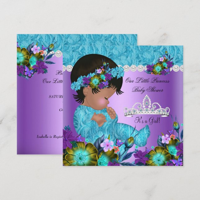 Convites Chuva de Bebê Princesa Menina Azul Turquesa Roxo N (Frente/Verso)