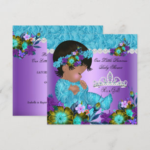 Convites Chuva de Bebê Princesa Menina Azul Turquesa Roxo N