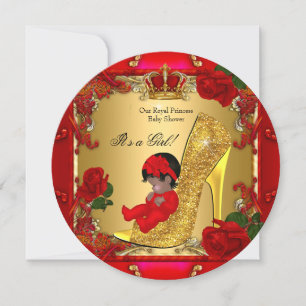 Convites Chuva de Bebê Princesa Menina Dourado Rosa Vermelh
