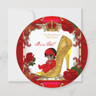 Convites Chuva de Bebê Princesa Menina Dourado Rosa Vermelh