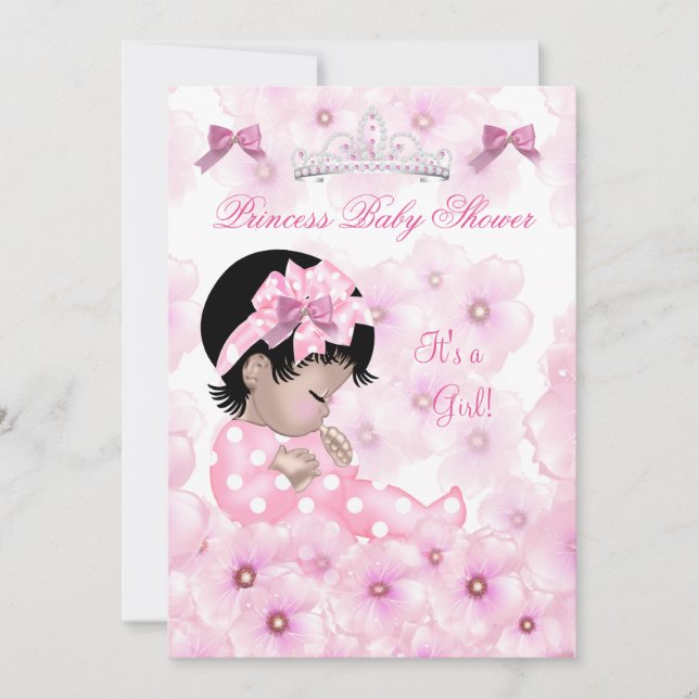 Convites Chuva de Bebê Princesa Menina Floral Rosa Asiática (Frente)