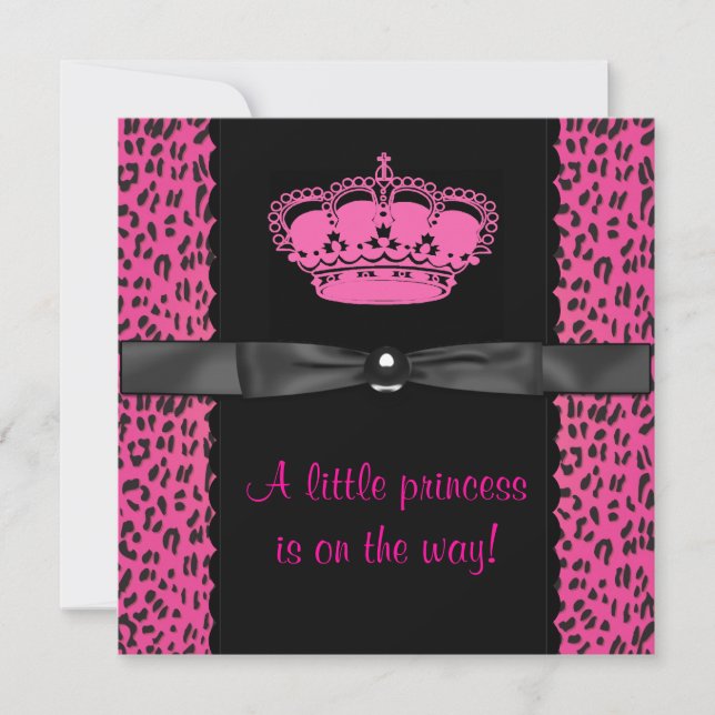 Convites Chuva de Bebê Princesa Menina Leopardo Rosa Vibran (Frente)