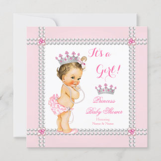 Convites Chuva de Bebê Princesa Menina Pérolas Rosa Morena