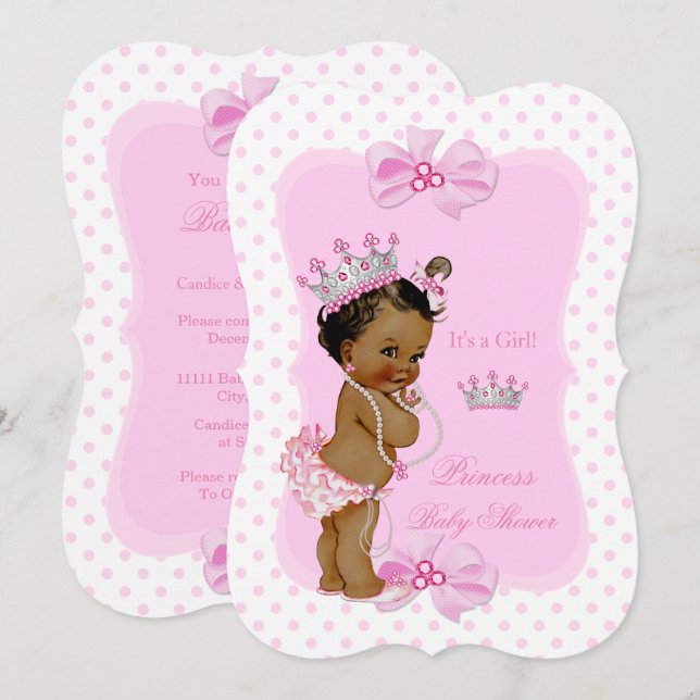 Convites Chuva de Bebê Princesa Menina Pontos Polka Rosa Ét (Frente/Verso)