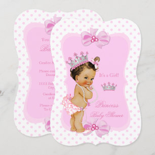 Convites Chuva de Bebê Princesa Menina Pontos Polka Rosa Mo