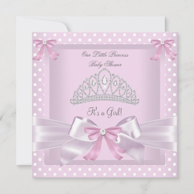 Convites Chuva de Bebê Princesa Menina Pontos Rosa Arco (Frente)