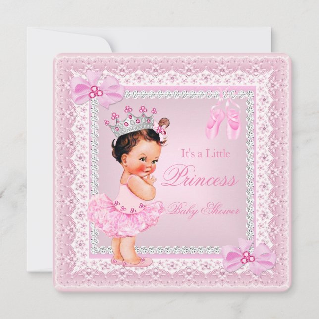 Convites Chuva de Bebê Princesa Menina Rosa Bailarina Moren (Frente)