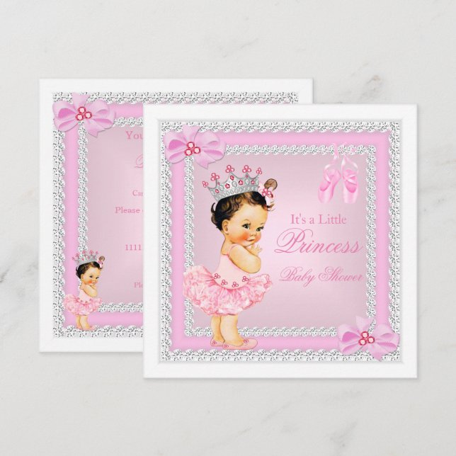 Convites Chuva de Bebê Princesa Menina Rosa Bailarina Moren (Frente/Verso)