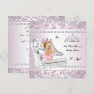 Convites Chuva de Bebê Princesa Menina Rosa Cadeira Prata C