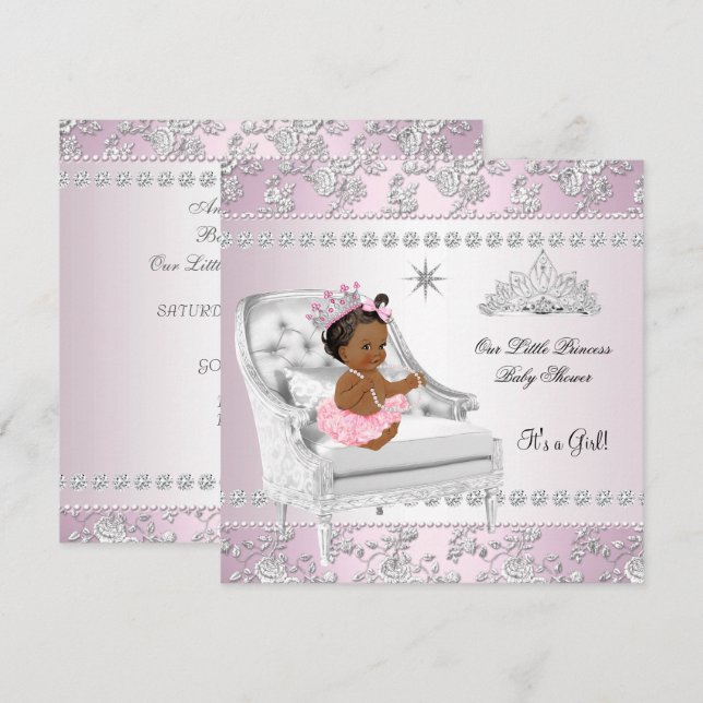 Convites Chuva de Bebê Princesa Menina Rosa Cadeira Prata é (Frente/Verso)