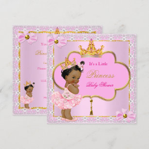 Convites Chuva de Bebê Princesa Menina Rosa Dourado Étnico