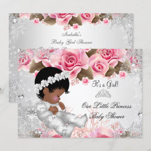 Convites Chuva de Bebê Princesa Menina Rosa Flocos de Neve 