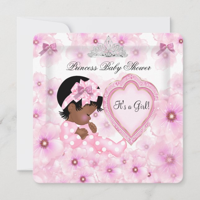 Convites Chuva de Bebê Princesa Menina Rosa Floral Coração (Frente)