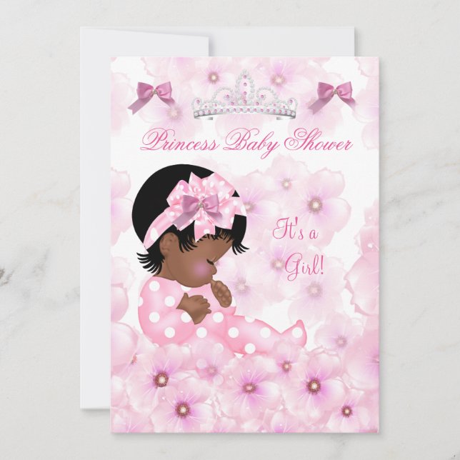 Convites Chuva de Bebê Princesa Menina Rosa Floral Étnico (Frente)