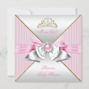 Convites Chuva de Bebê Princesa Menina Rosa Pérola Ouro Pra