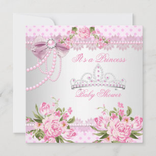 Convites Chuva de Bebê Princesa Menina Rosa Rosa Pérola Ren