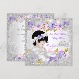 Convites Chuva de Bebê Princesa Menina Rosa Roxo Floco de N
