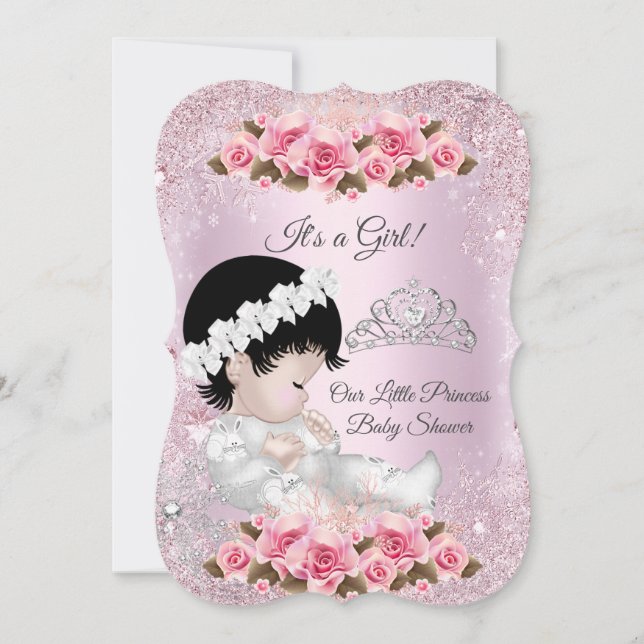 Convites Chuva de Bebê Princesa Menina Rosas Rosa (Frente)