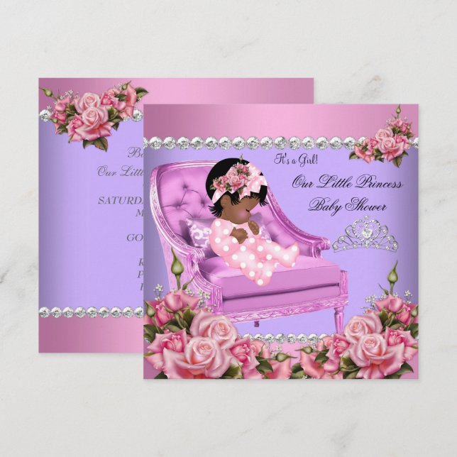 Convites Chuva de Bebê Princesa Menina Rosas Rosa Cadeira R (Frente/Verso)