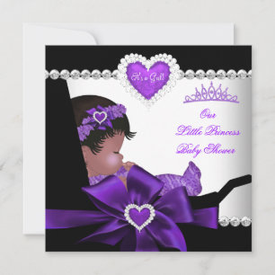 Convites Chuva de Bebê Princesa Menina Roxa Afro-Americana