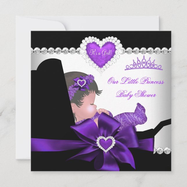 Convites Chuva de Bebê Princesa Menina Roxo Diamante Coraçõ (Frente)