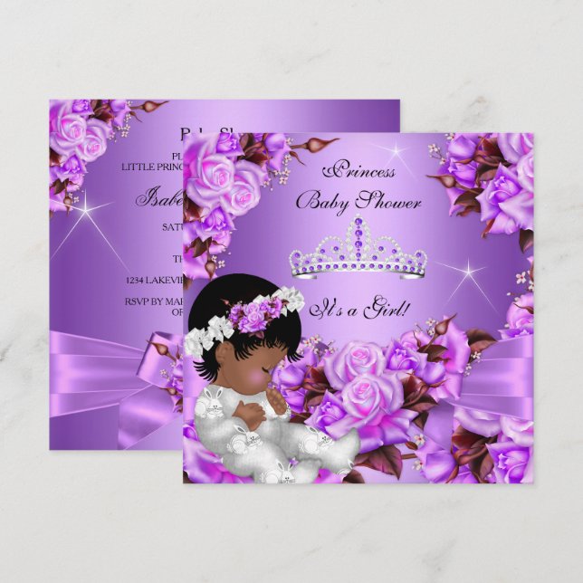 Convites Chuva de Bebê Princesa Menina Roxo Rosa Arco 2 (Frente/Verso)