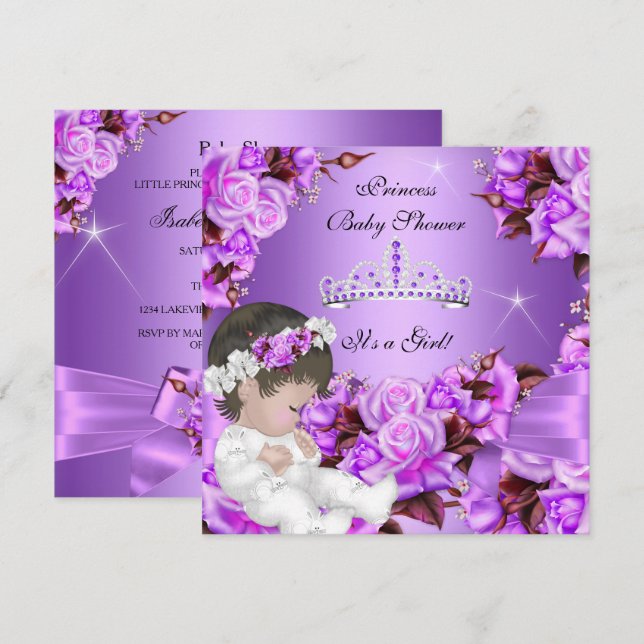 Convites Chuva de Bebê Princesa Menina Roxo Rosa Arco 3 (Frente/Verso)