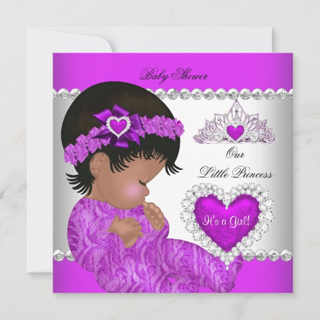 Convites Chuva de Bebê Princesa Menina Roxo Rosa Coração (Frente)