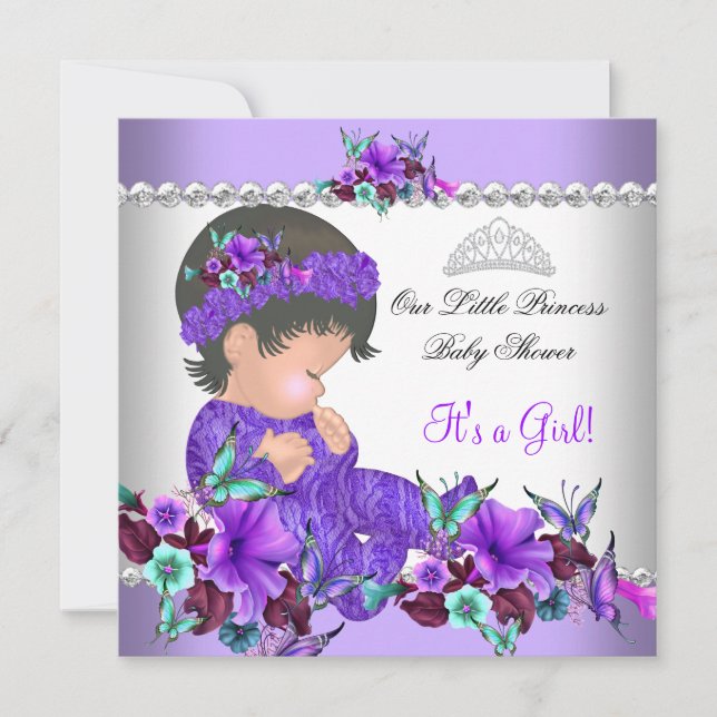 Convites Chuva de Bebê Princesa Menina Roxo Turquesa Azul 3 (Frente)