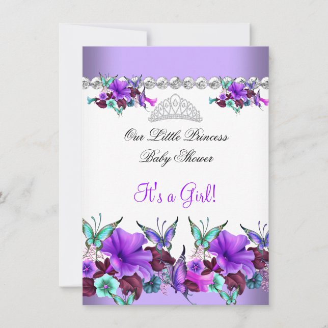 Convites Chuva de Bebê Princesa Menina Roxo Turquesa Azul 3 (Frente)